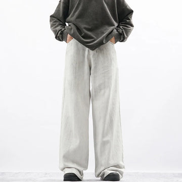 Riolio New Men Loose Daily Draping Wide Leg Jeans Male Vintage Design Wash White Denim Pants Fashion Streetwear Casual Denim Trousers